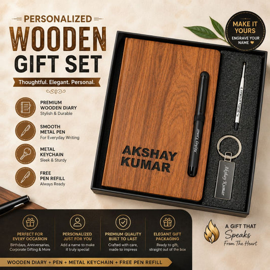 Personalized Wooden Diary & Pen Set