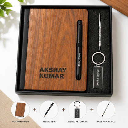 Personalized Wooden Diary & Pen Set